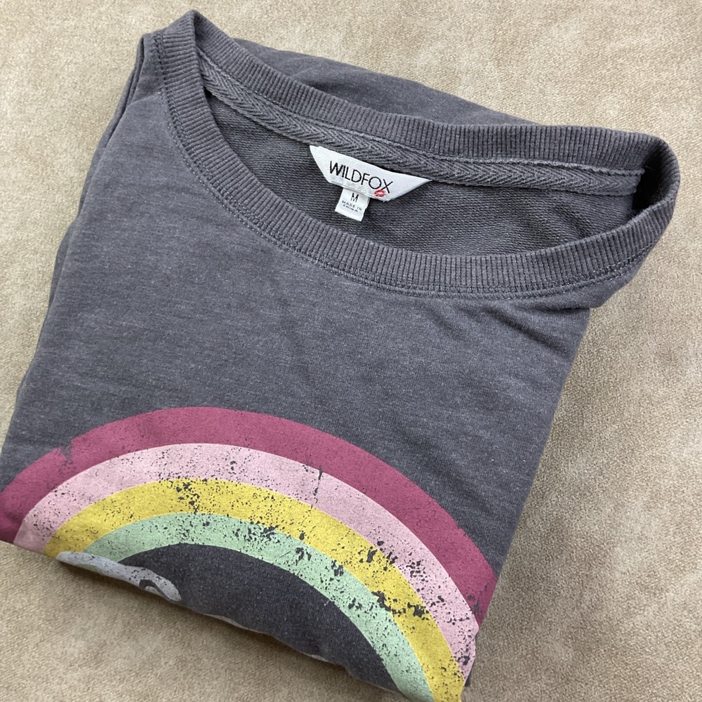 Wildfox Sweatshirt Women Sz M Pullover Rainbow Statement Easy Does It Loose Fit - Picture 2 of 8